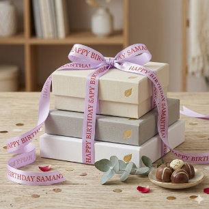 Simple Pastel Lavender & Red Birthday Wish  Satin Ribbon