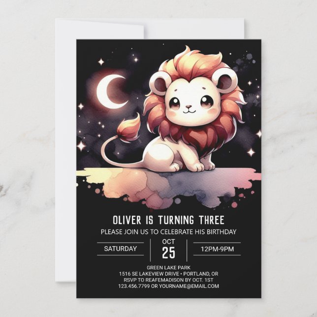 Simple Pastel Lion Birthday Invitation (Front)