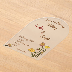 Simple Pastel Minimal Poppy Watercolor Wedding Acrylic Invitations