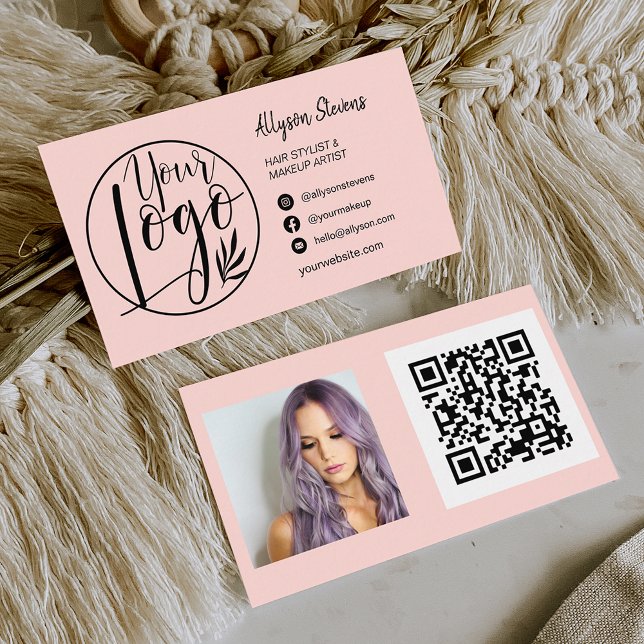 Simple pastel pink hair makeup photo logo qr code business card (Creator Uploaded)