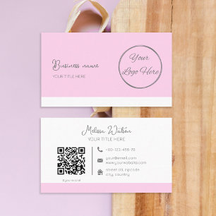 Simple pastel pink QR code feminine  Business Card