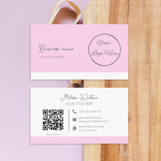 Simple pastel pink QR code feminine  Business Card (Creator Uploaded)