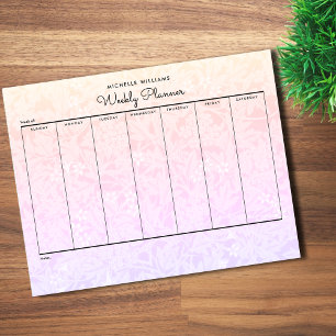 Simple Pastel Pink Rainbow Floral Weekly Planner Notepad