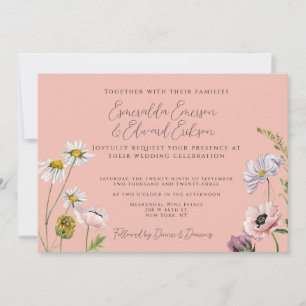 Simple Pastel Pink Wild Flower Garden Wedding  Invitation