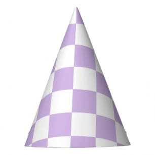 Simple Pastel Purple Lilac & White Chequered    Party Hat