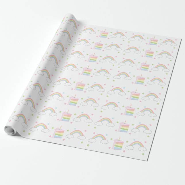 Simple Pastel Rainbow Cake Wrapping Paper (Unrolled)