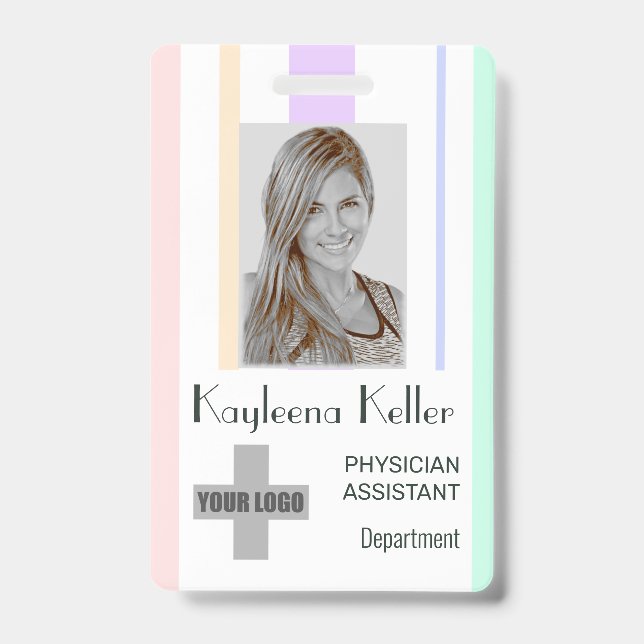 Simple Pastel Stripes Lines Logo Barcode Template  ID Badge (Front)