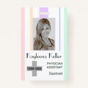Simple Pastel Stripes Lines Logo Barcode Template ID Badge
