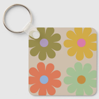 Simple Pastel Vintage Flower Pattern Key Ring