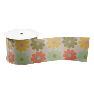 Simple Pastel Vintage Flower Pattern Satin Ribbon
