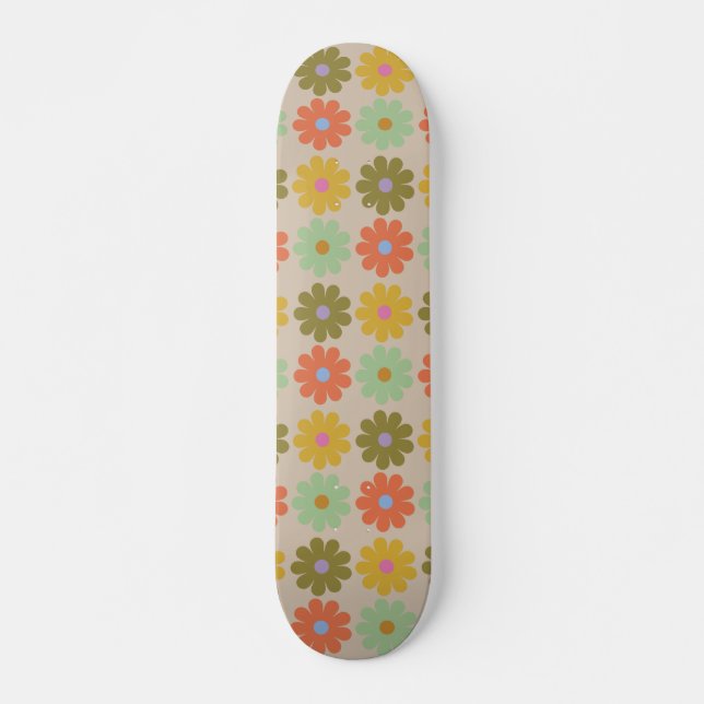 Simple Pastel Vintage Flower Pattern Skateboard (Front)