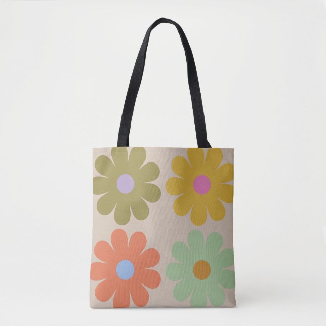 Simple Pastel Vintage Flower Pattern Tote Bag (Front)