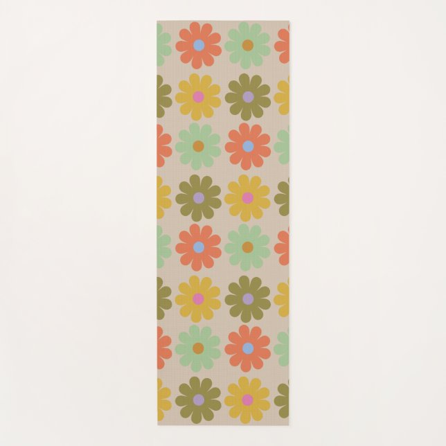 Simple Pastel Vintage Flower Pattern Yoga Mat (Front)