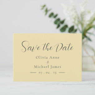 Simple Pastel Yellow & White Script Wedding Save The Date
