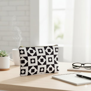 Simple Patch Black & White Print Cut Sew Small Accessory Pouch