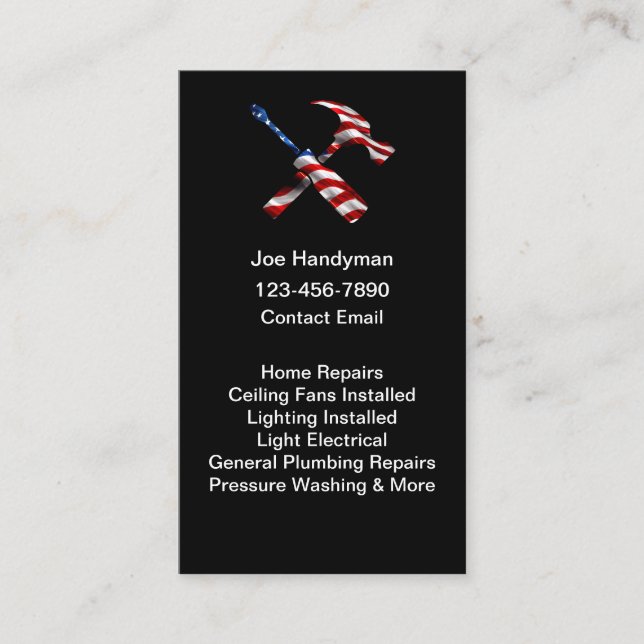 Simple Patriotic American Handyman Business Cards (Front)