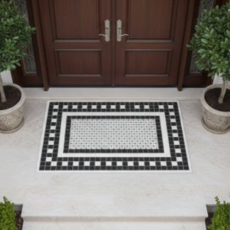 Simple Pattern Black and White Tile Design Doormat