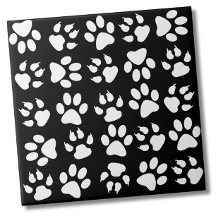 Simple Pattern Black White Pet Dog Paw Print Ceramic Tile