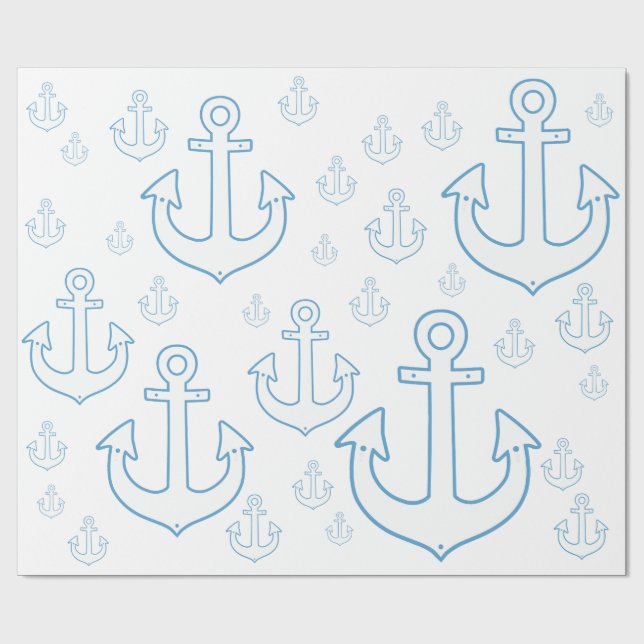 Simple Pattern of White Anchors Nautical Wrapping Paper (Flat)
