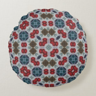 Simple Pattern Red, Blue, Green on Grey  Round Cushion