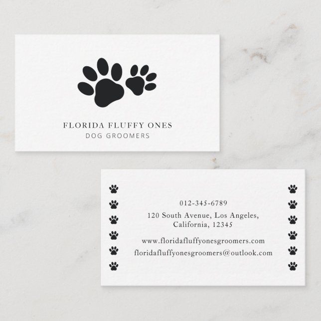 Simple Paw Print Dog Groomer Business Card (Front/Back)