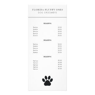 Simple Paw Print Dog Groomer Services Price List Rack Card
