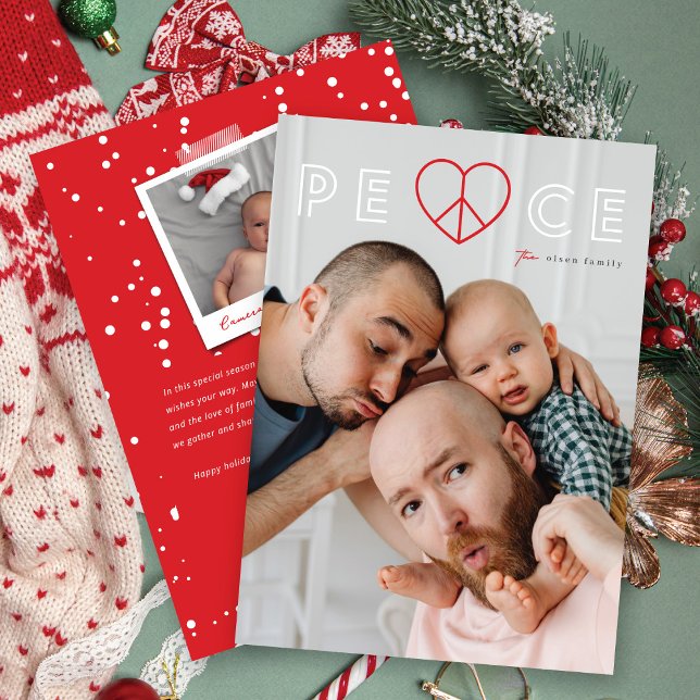 Simple Peace Heart Typography Minimalist Photo Holiday Card (Creator Uploaded)