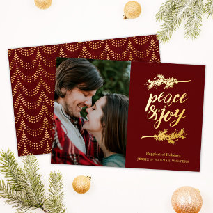 Simple Peace & Joy Branches Photo Foil Holiday Card