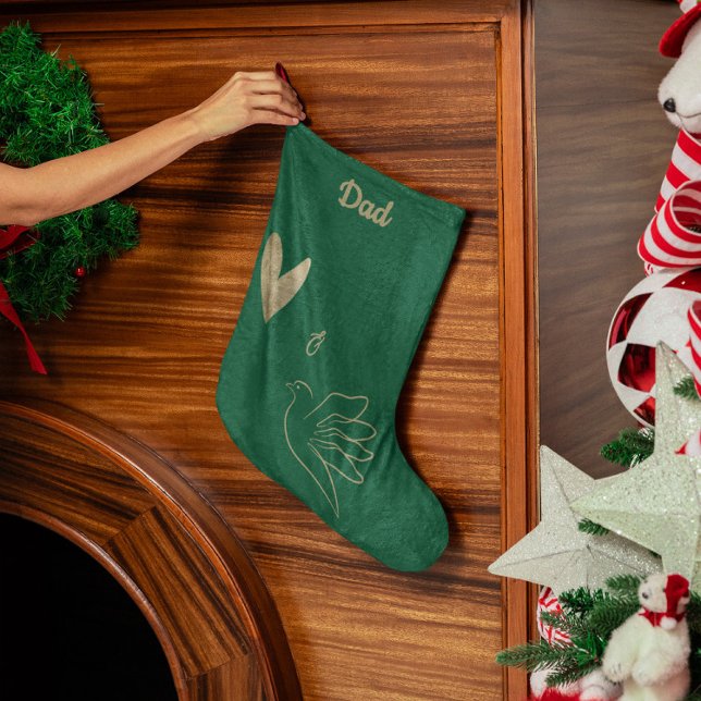 Simple Peace & Love Dove Photo Christmas Card Large Christmas Stocking (Creator Uploaded)