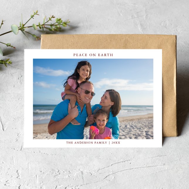 Simple Peace On Earth Christmas Family Beach Photo Holiday Card (Creator Uploaded)