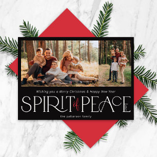 Simple Peace Photo Black Red Holiday Card