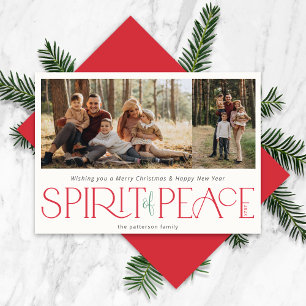 Simple Peace Photo Red Green Holiday Card
