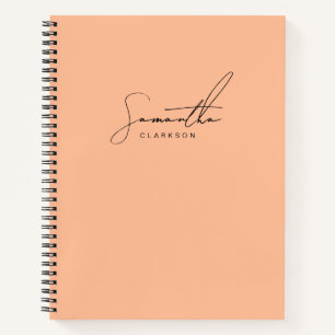 Simple Peach and Black Handwritten Script Personal Notebook
