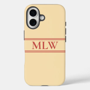 Simple Peach and Red Monogrammed  iPhone 16 Case