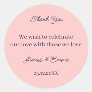 Simple Peach Custom Wedding Classic Round Sticker