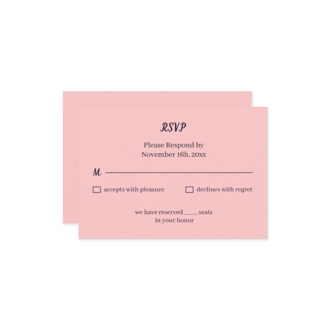 Simple Peach Custom Wedding RSVP Card (Front/Back In Situ)