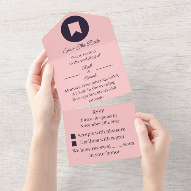Simple Peach Customised Save The Date All In One Invitation (Tearaway)