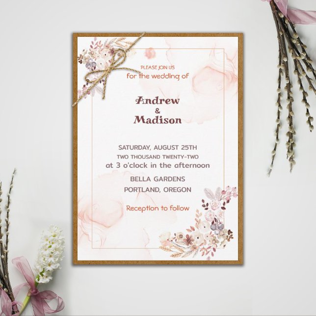Simple peach floral Wedding Invitation (Creator Uploaded)