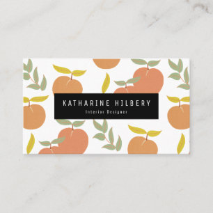 Simple Peach & Leaf Pattern Pink Business Card