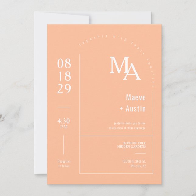 Simple Peach Modern Minimal Boho Arch QR Code Invitation (Front)