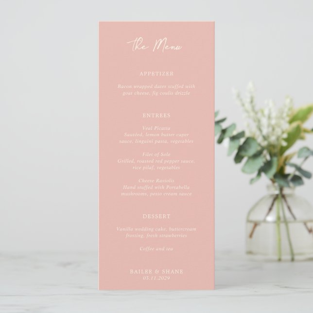 Simple Peach Modern Wedding Menu (Standing Front)