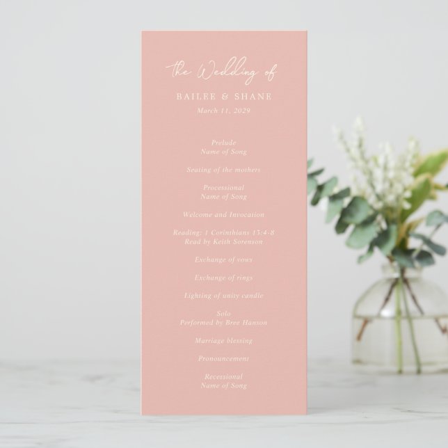 Simple Peach Modern Wedding Program (Standing Front)