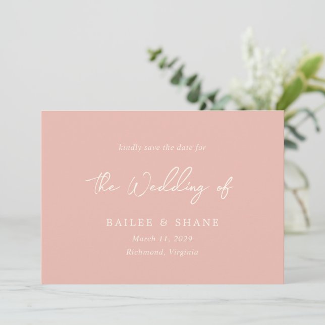 Simple Peach Modern Wedding Save The Date (Standing Front)