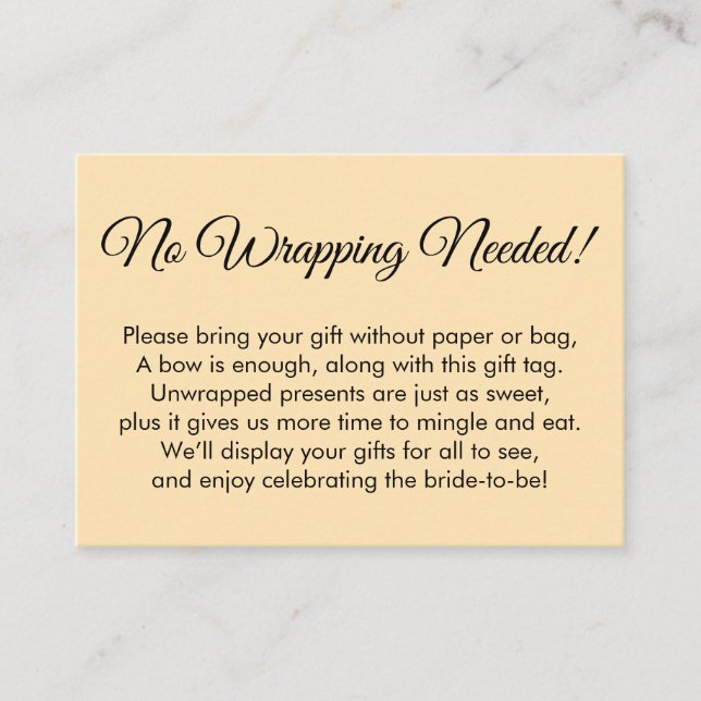Simple Peach No Wrapping Needed Bridal Shower Enclosure Card (Front)