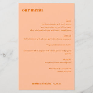 Simple Peach Orange Simple Custom Wedding Menu