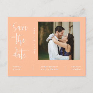 Simple Peach Photo QR Code Save The Date Postcard