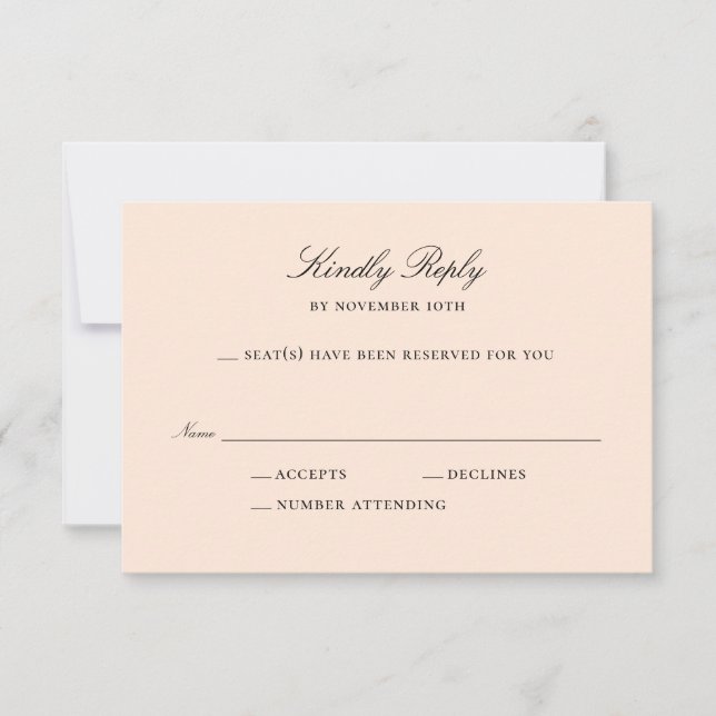 Simple Peach RSVP Card Wording Response Card (Front)