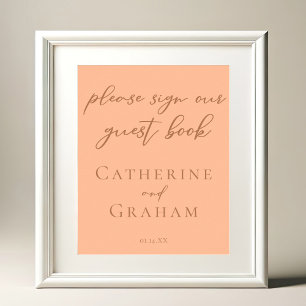Simple Peach Typography Wedding Guest Book Poster