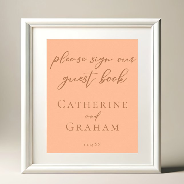 Simple Peach Typography Wedding Guest Book Poster (Creator Uploaded)