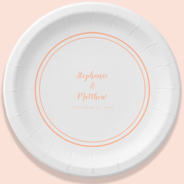 Simple Peach White Modern Bride & Groom Wedding Paper Plate (Simple Peach White Modern Bride & Groom Wedding Paper Plates)